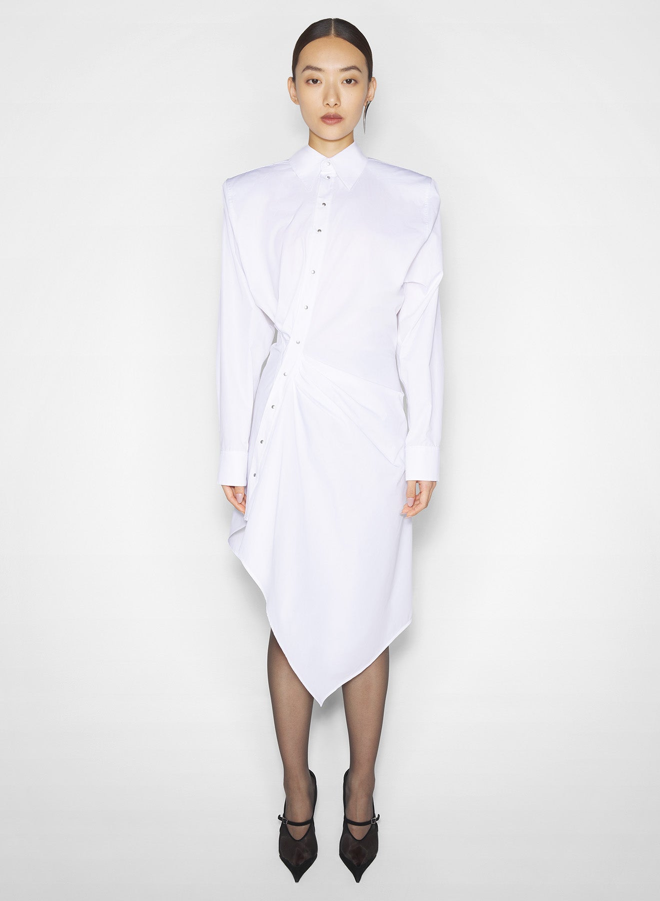 white asymmetric shirt dress