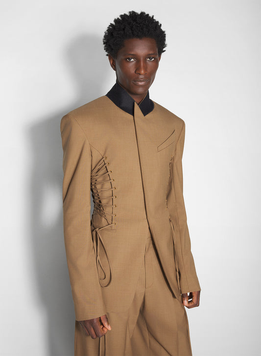 beige laced up tailored jacket