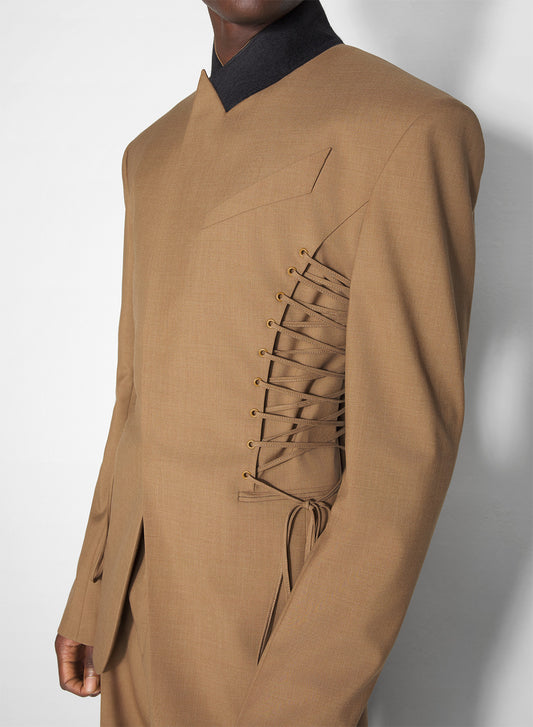 beige laced up tailored jacket