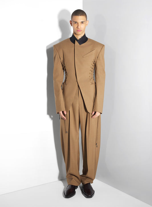 beige laced up tailored jacket