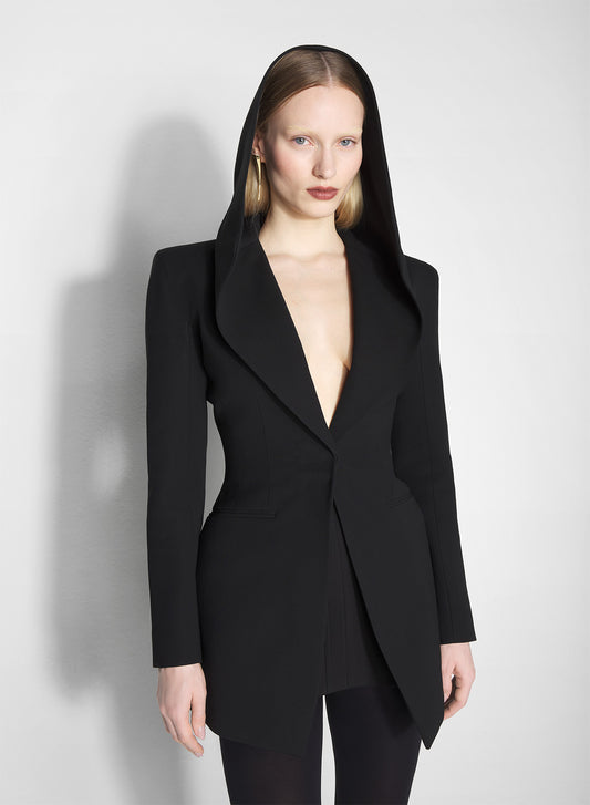 black hooded tailored jacket