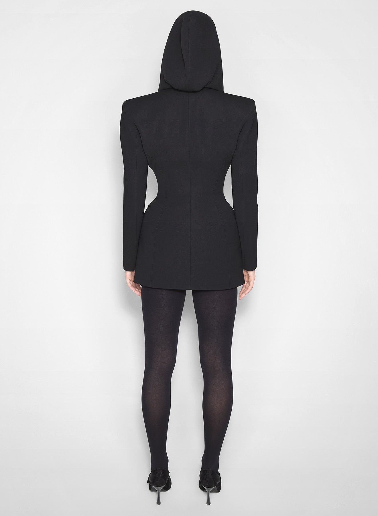 black hooded tailored jacket