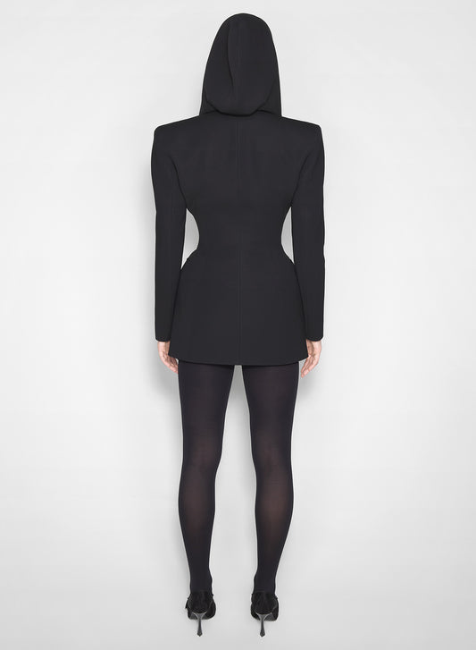 black hooded tailored jacket