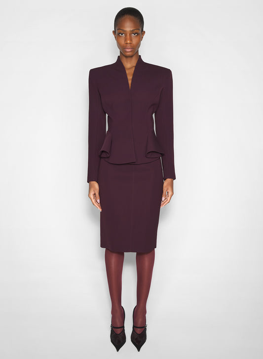 burgundy flared wool jacket