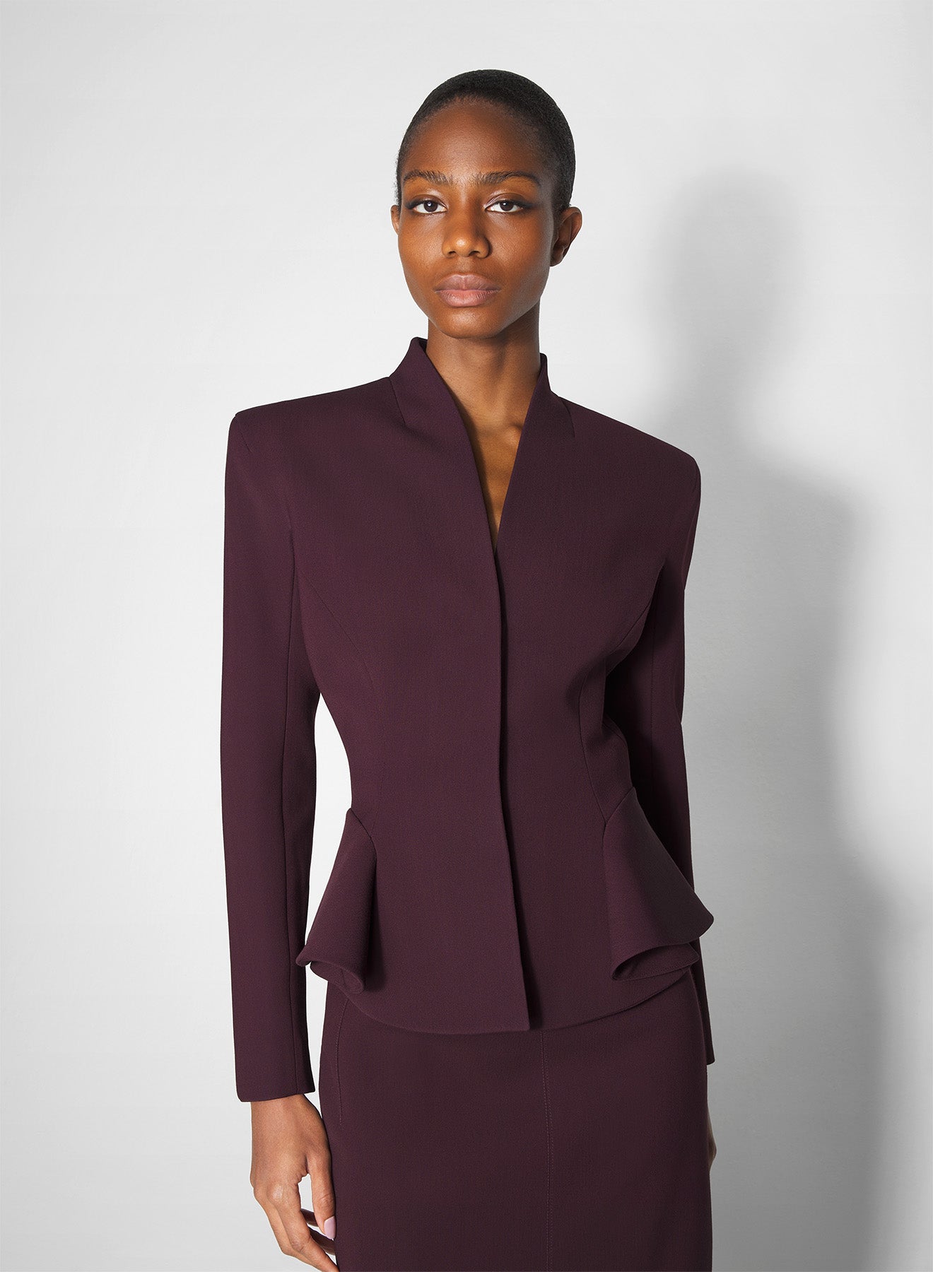 burgundy flared wool jacket