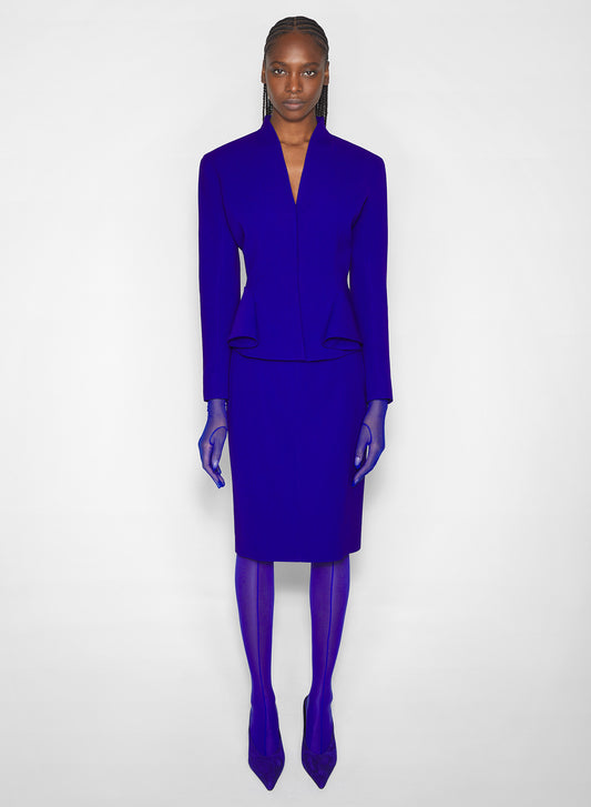 blue flared wool jacket