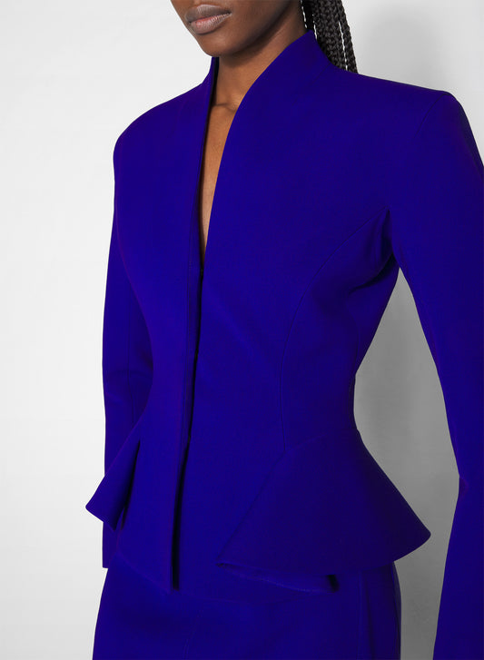 blue flared wool jacket