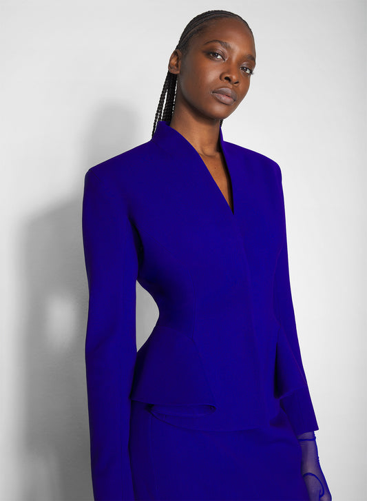 blue flared wool jacket