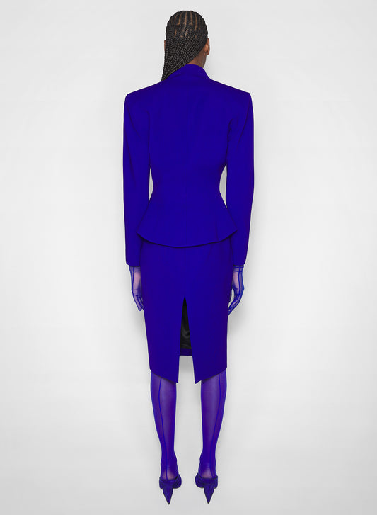 blue flared wool jacket