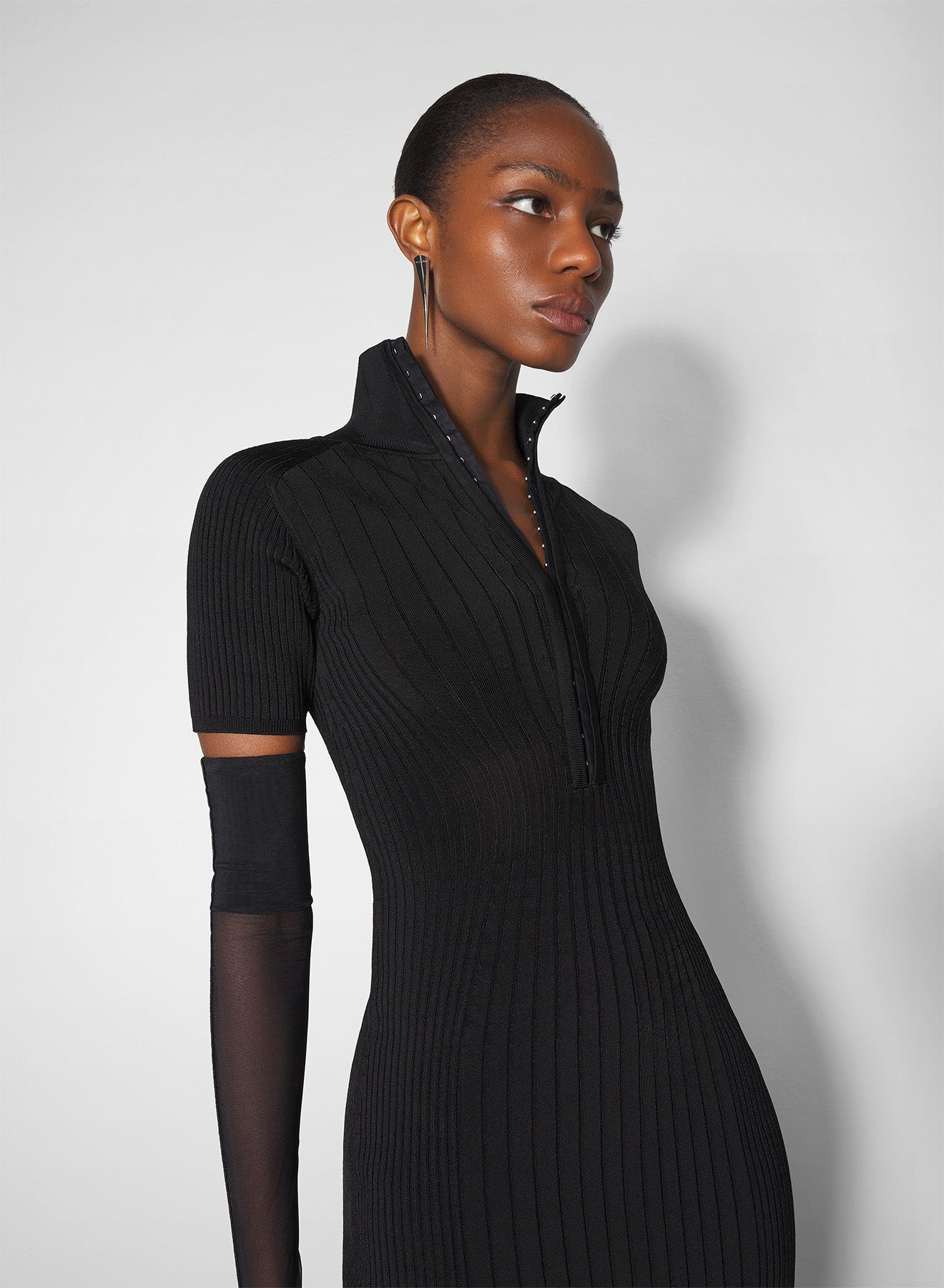 black hook-and-eye ribbed dress