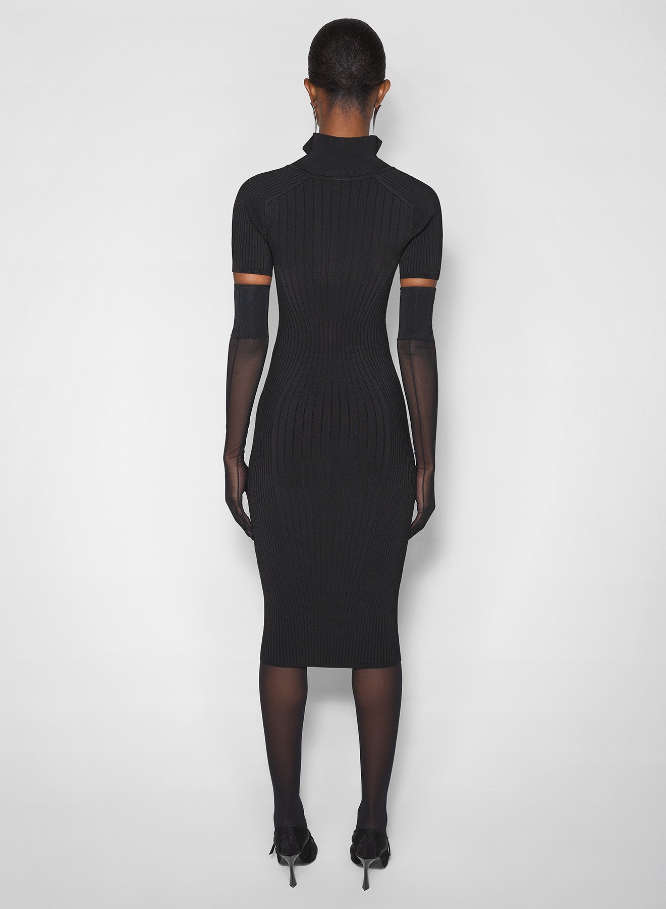 black hook-and-eye ribbed dress