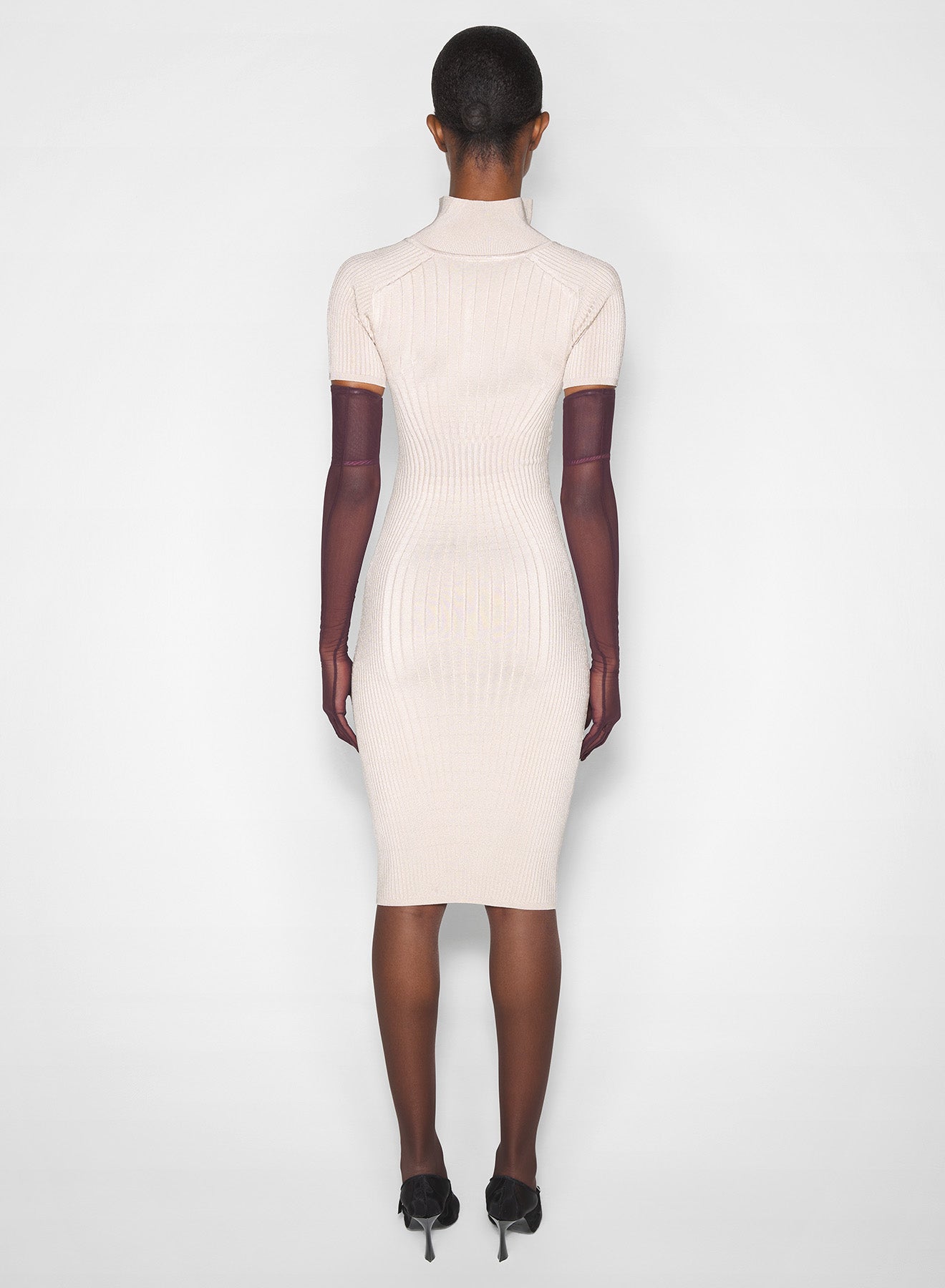 sand hook-and-eye ribbed dress