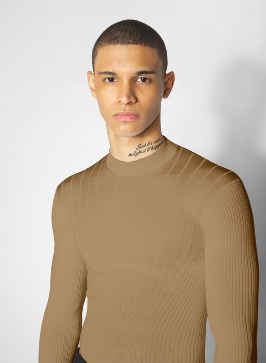 beige sculpting knit top
