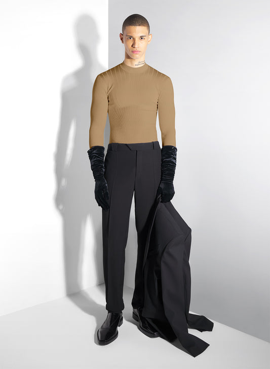 beige sculpting knit top