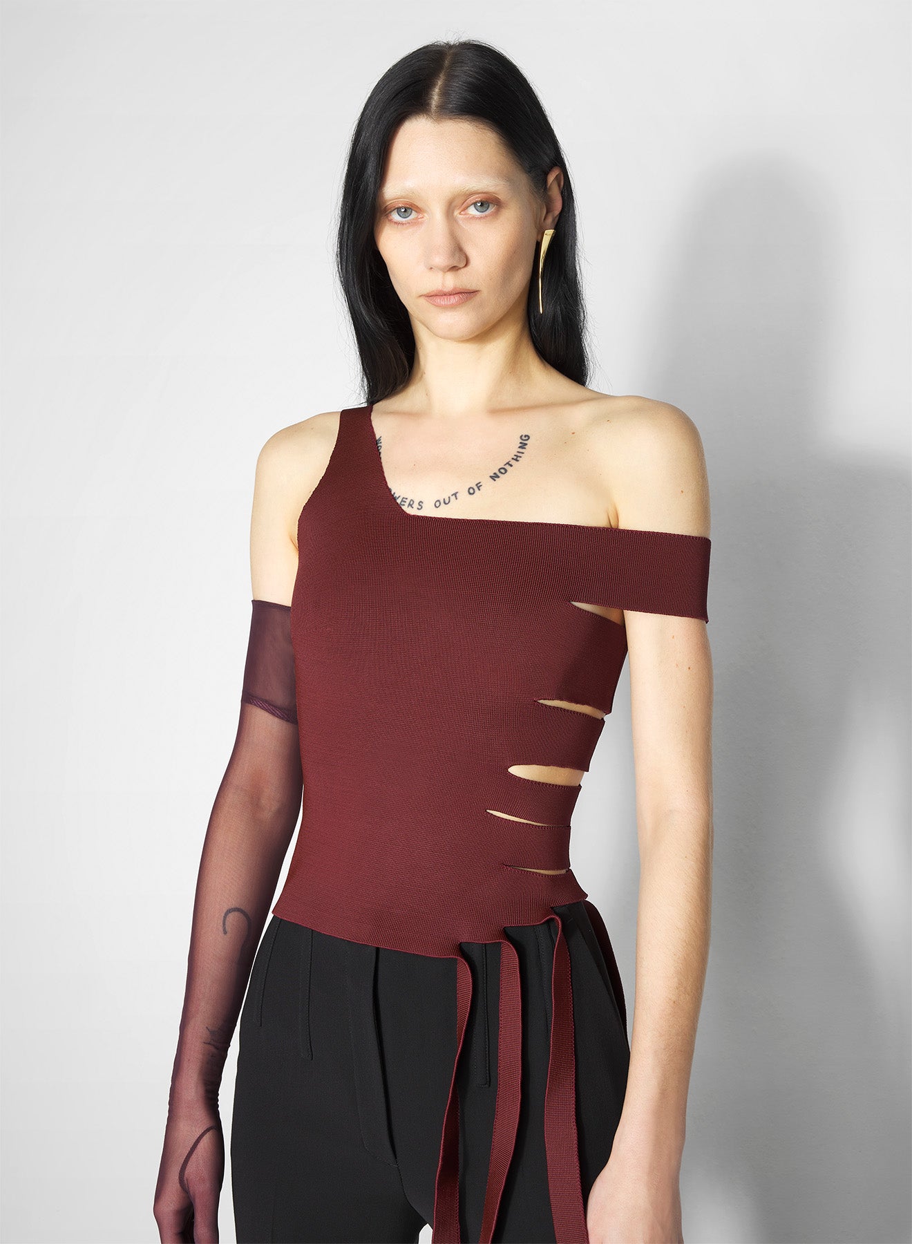 burgundy bandage knit top