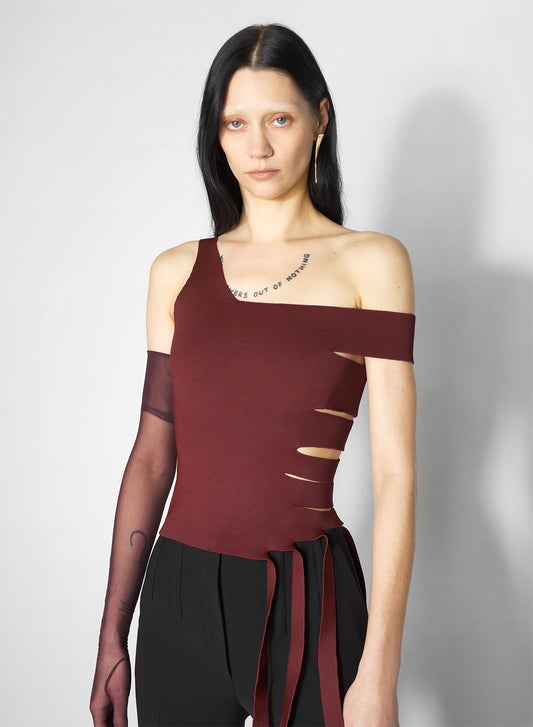 burgundy bandage knit top