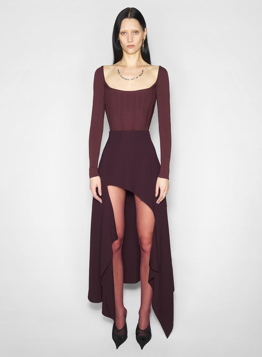 burgundy boning detail knit top