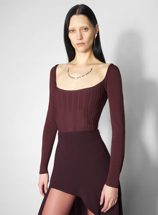 burgundy boning detail knit top