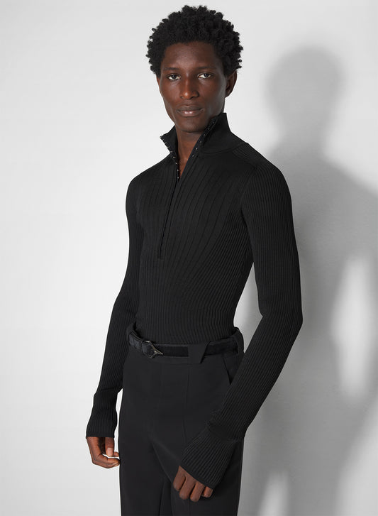black hook-and-eye ribbed top