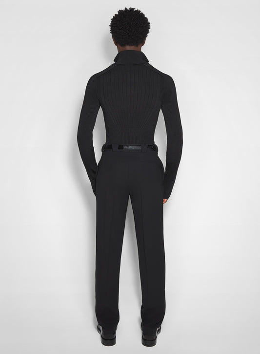 black hook-and-eye ribbed top