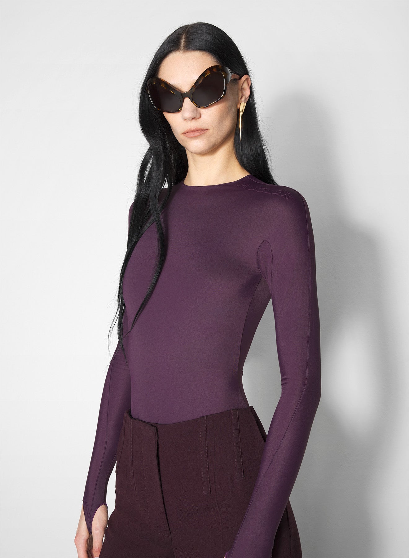 burgundy shoulder logo bodysuit