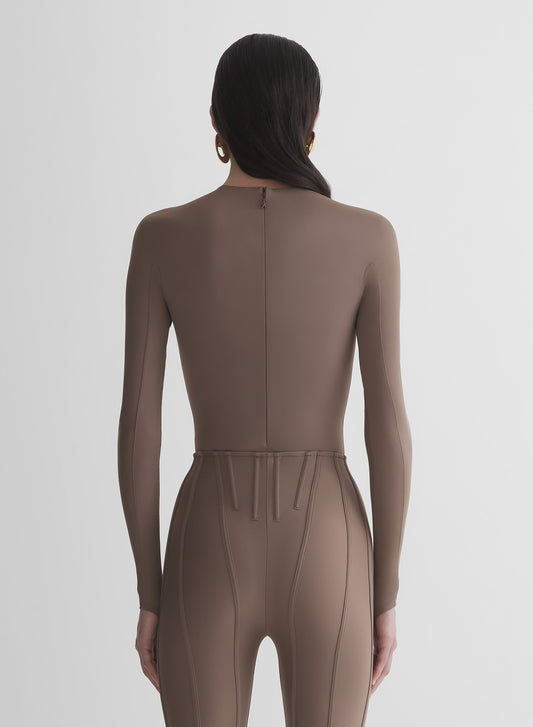 mocha shoulder logo bodysuit