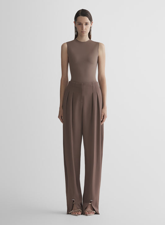 mocha sleeveless shoulder logo bodysuit