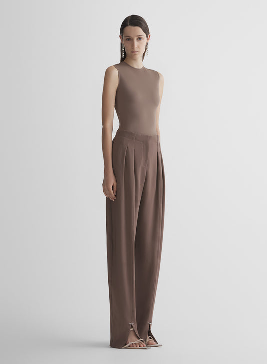 mocha sleeveless shoulder logo bodysuit
