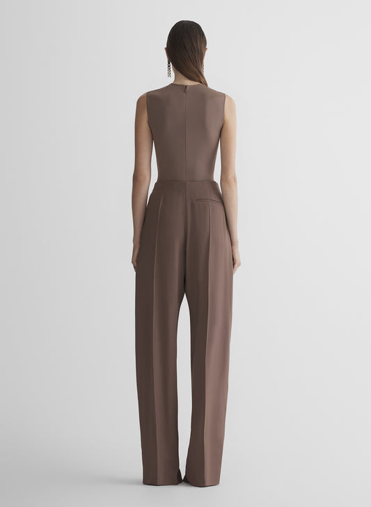 mocha sleeveless shoulder logo bodysuit