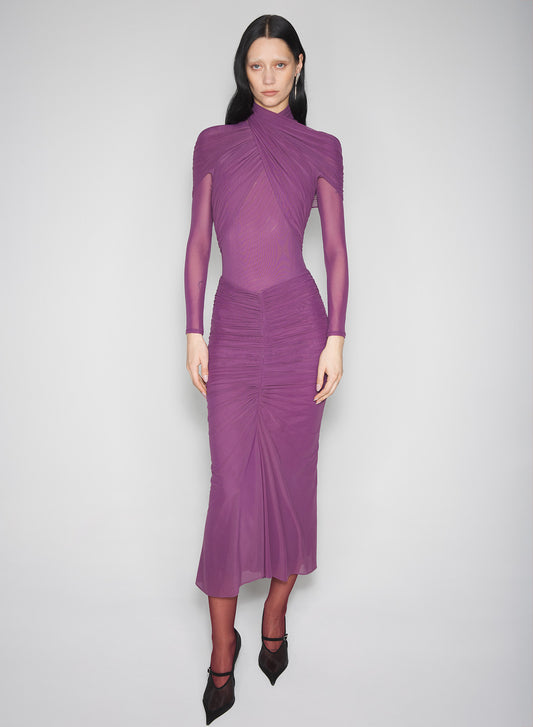 purple ruched mesh skirt