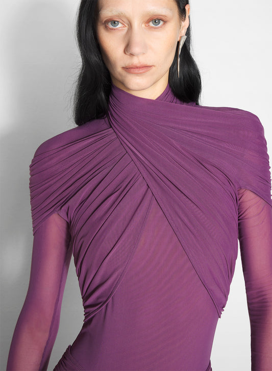 purple layered halter bodysuit