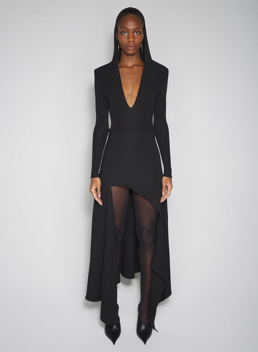 black asymmetric cascading skirt
