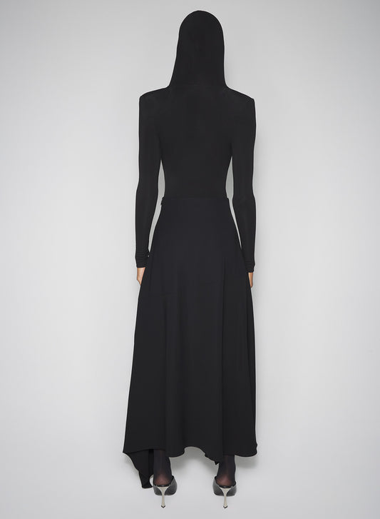 black asymmetric cascading skirt