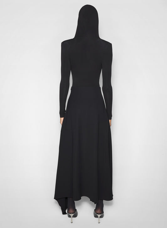 black hooded v-neck bodysuit