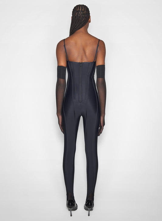 black boned stretch catsuit