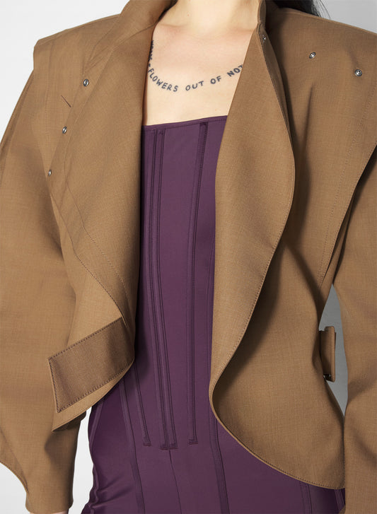 burgundy boned stretch catsuit
