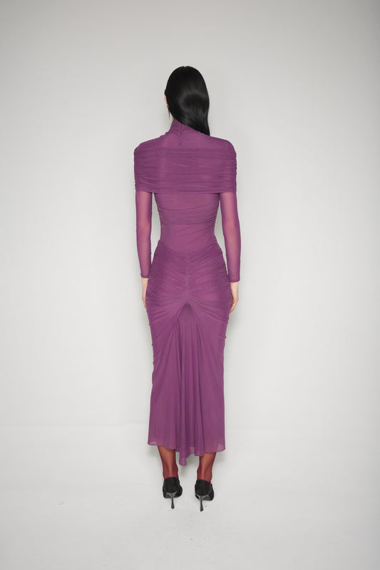 purple ruched mesh skirt