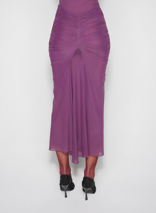 purple ruched mesh skirt