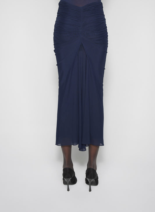 navy ruched mesh skirt