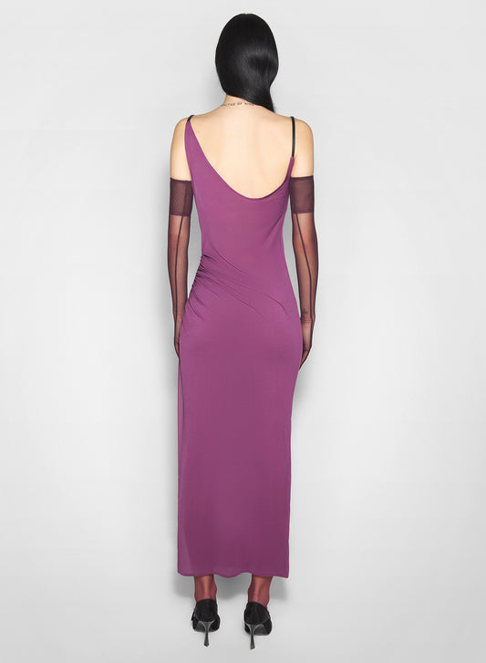 purple asymmetrical buckled strap dress