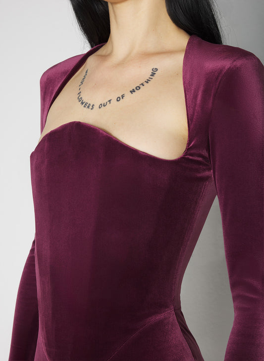 burgundy velvet mini dress