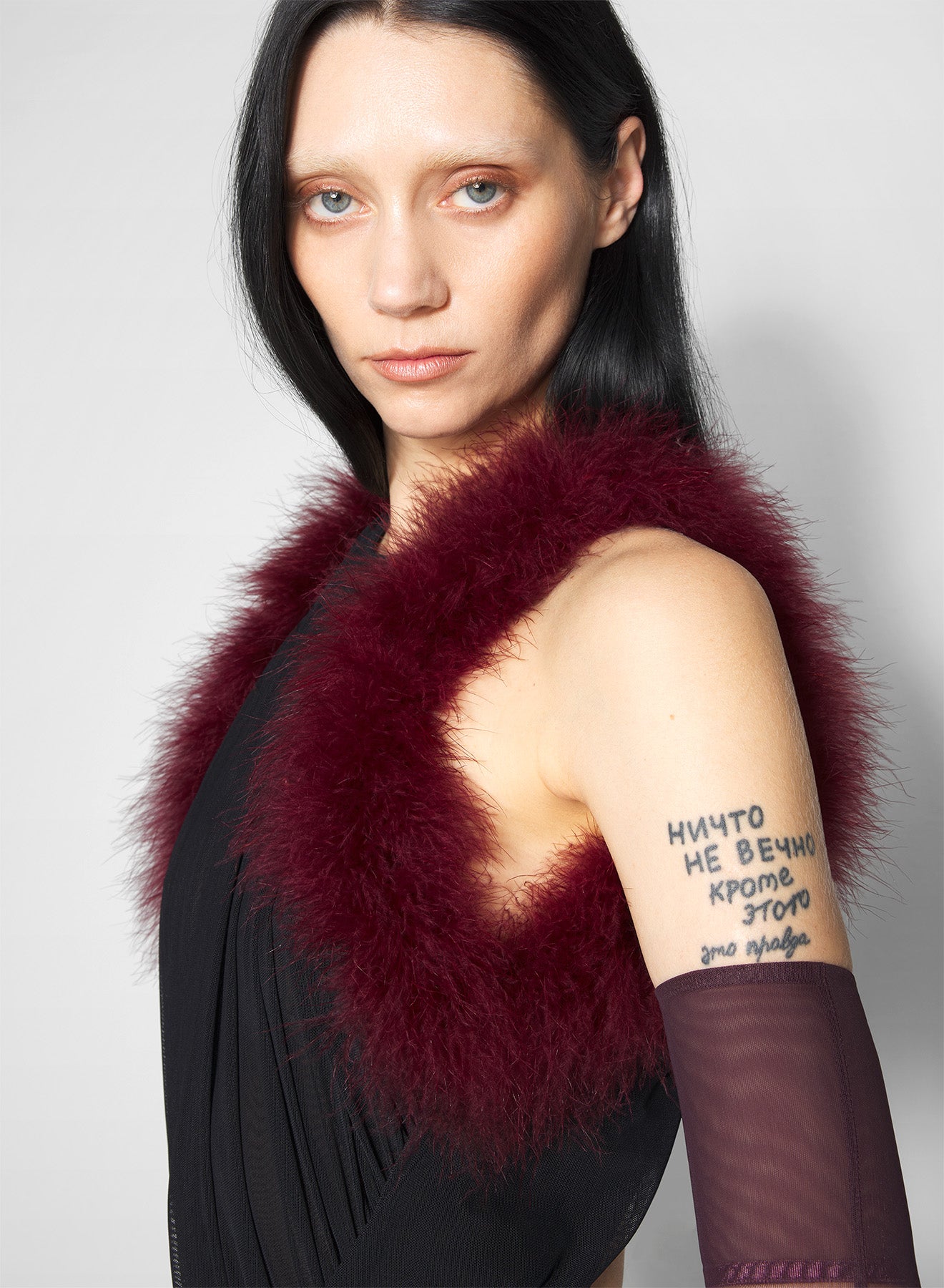black marabou ruched dress