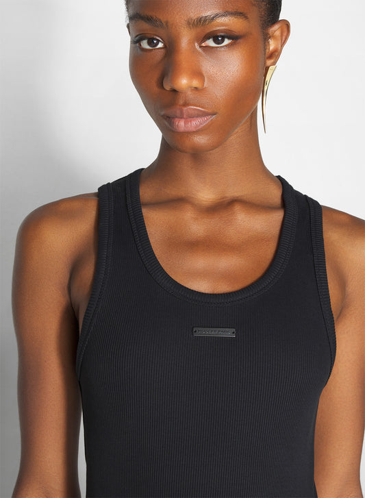 black logo tank top