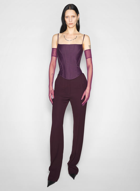 burgundy boned stretch top