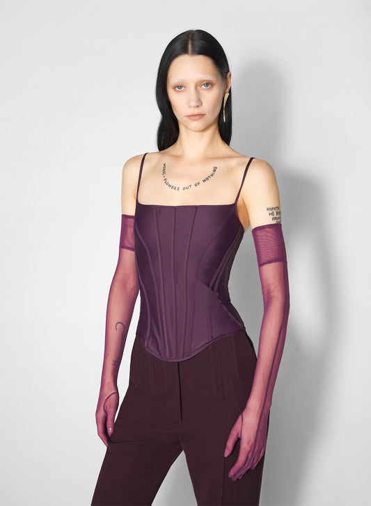 burgundy boned stretch top