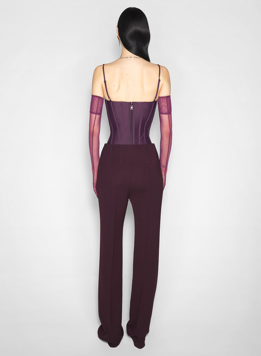 burgundy boned stretch top