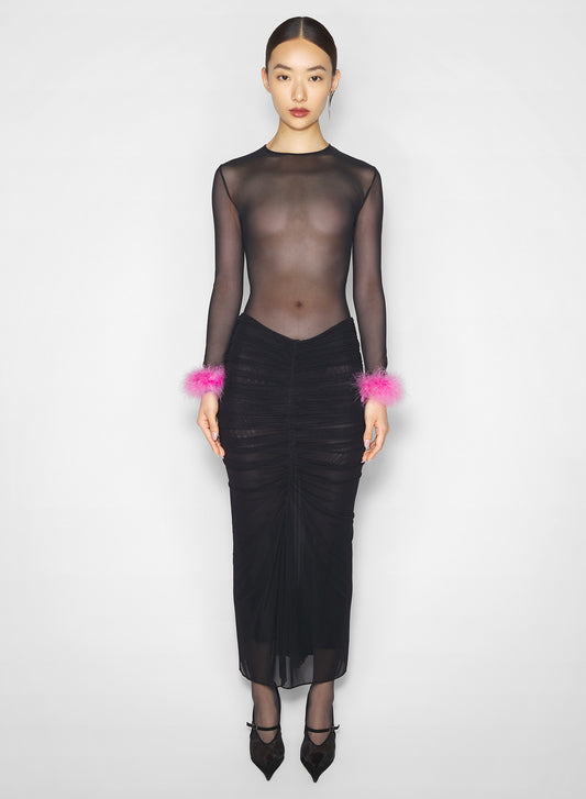 burgundy marabou mesh top