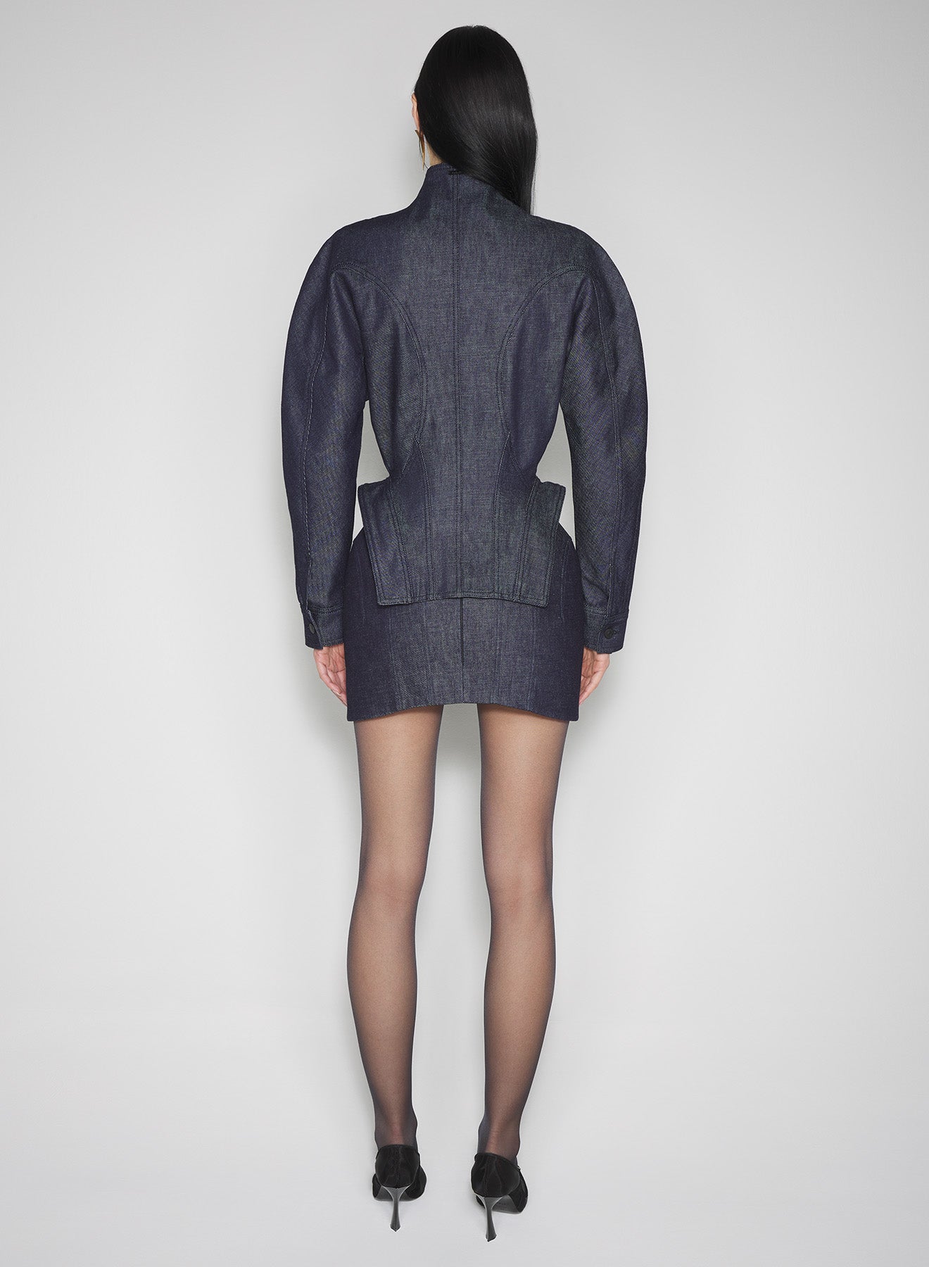 raw blue tailored skirt