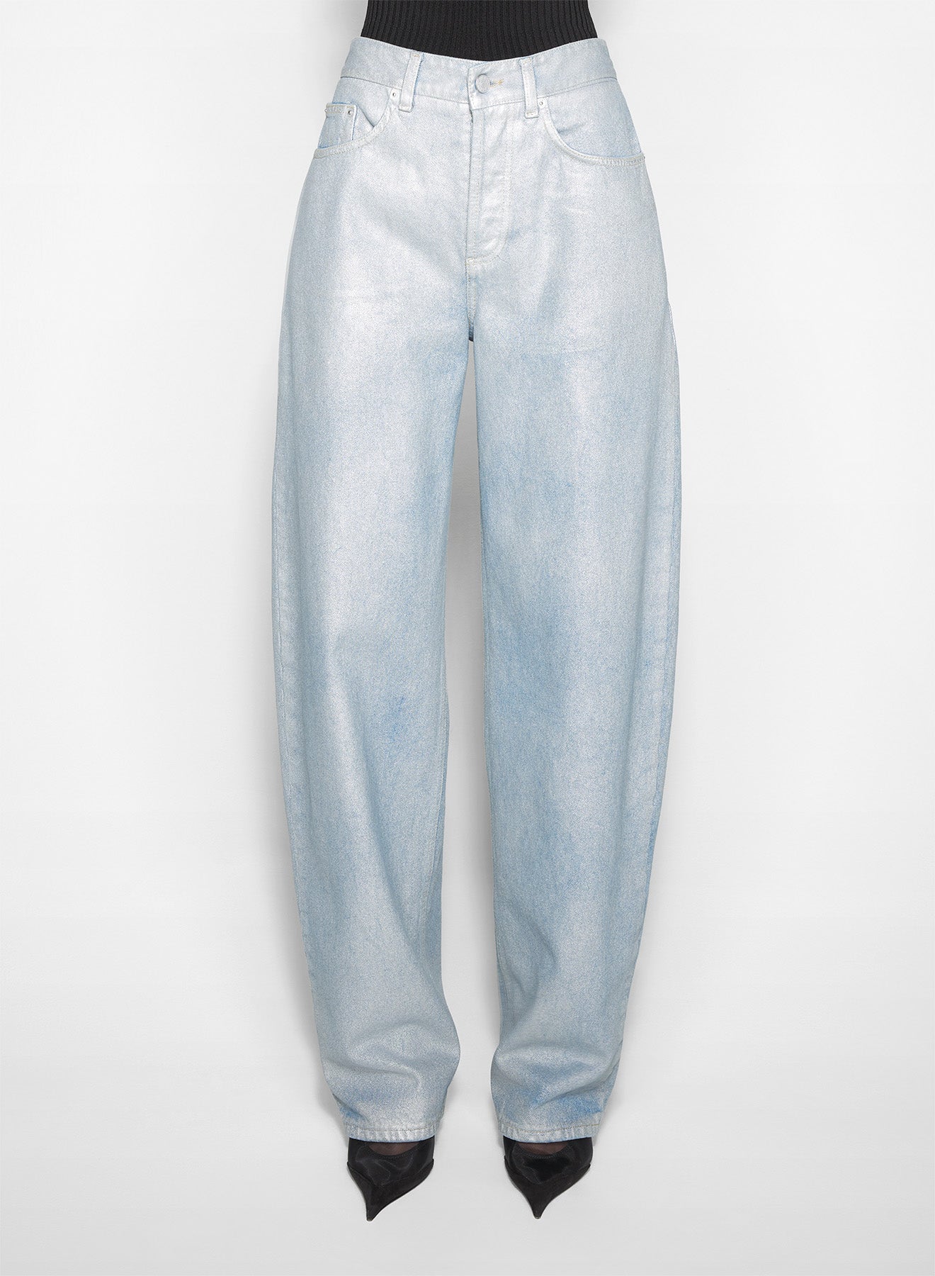 silver blue laced-up wide-leg jeans
