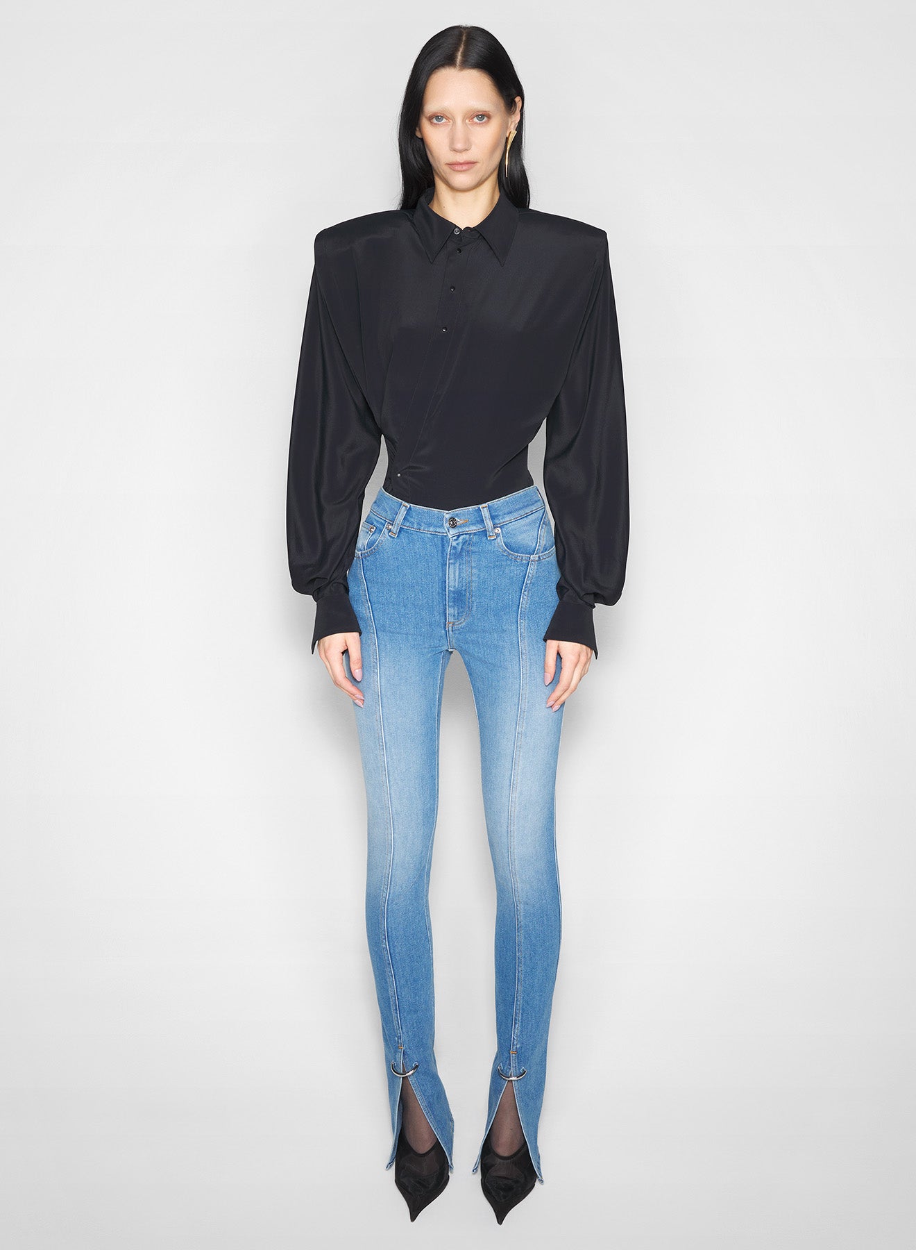 pierced blue denim skinny jeans
